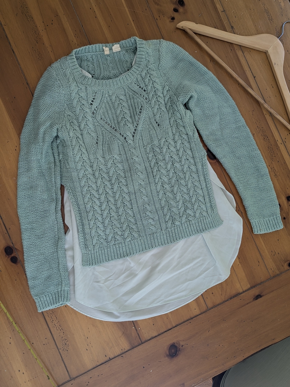 Anthropologie Moth brand Women's Sea Foam Cable Knit Layered Sweater